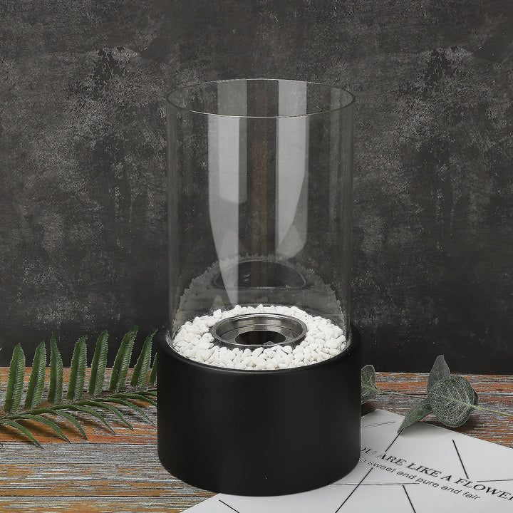 Glass Oil Lamp Refillable Cylinder | Black or White, Medium or Large | Real Flame Ambience, Fuel Not Included, Ships Fast