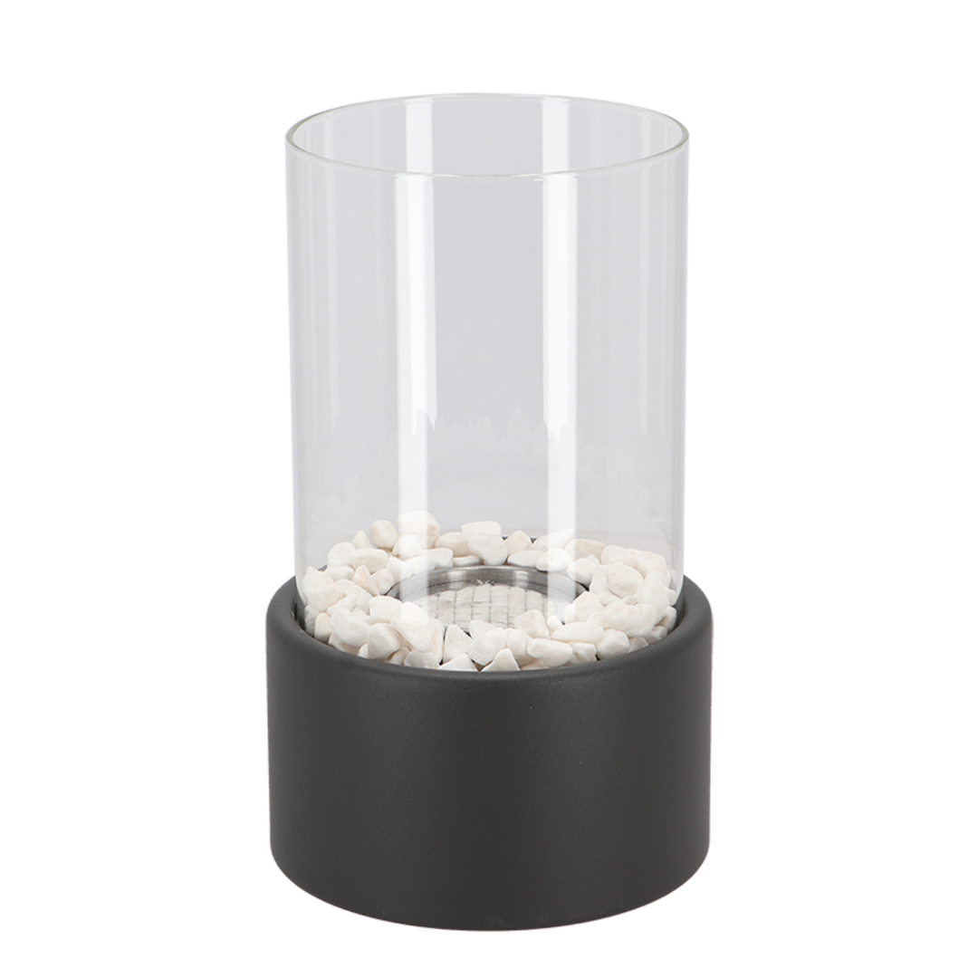 Glass Oil Lamp Refillable Cylinder | Black or White, Medium or Large | Real Flame Ambience, Fuel Not Included, Ships Fast