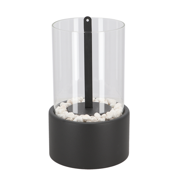 Glass Oil Lamp Refillable Cylinder | Black or White, Medium or Large | Real Flame Ambience, Fuel Not Included, Ships Fast
