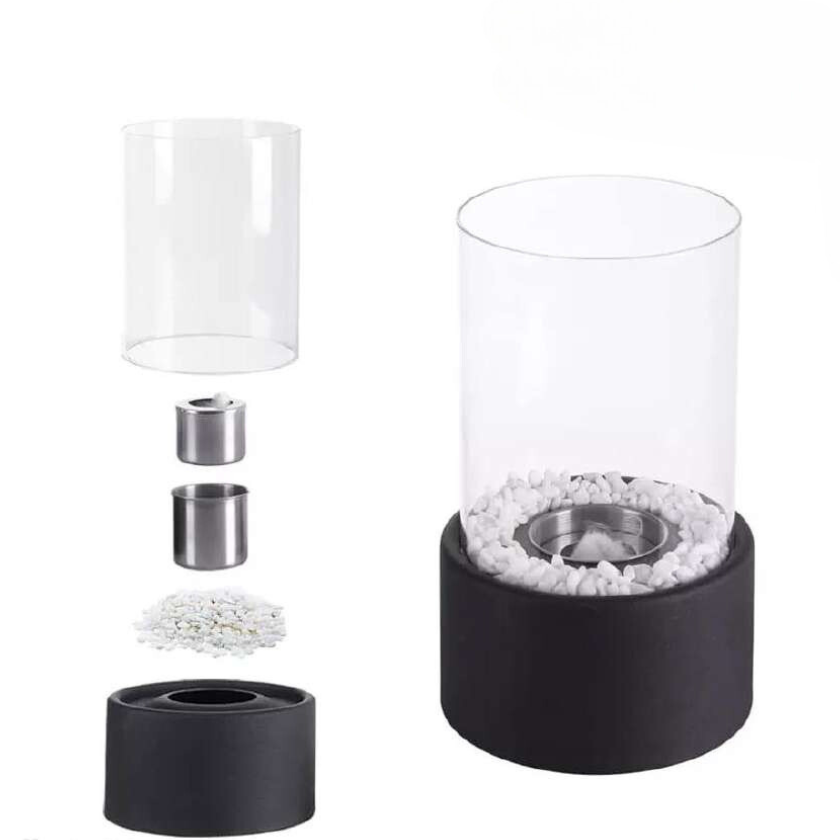 Glass Oil Lamp Refillable Cylinder | Black or White, Medium or Large | Real Flame Ambience, Fuel Not Included, Ships Fast
