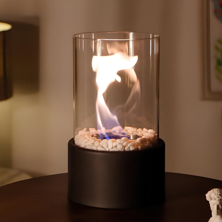 Glass Oil Lamp Refillable Cylinder | Black or White, Medium or Large | Real Flame Ambience, Fuel Not Included, Ships Fast