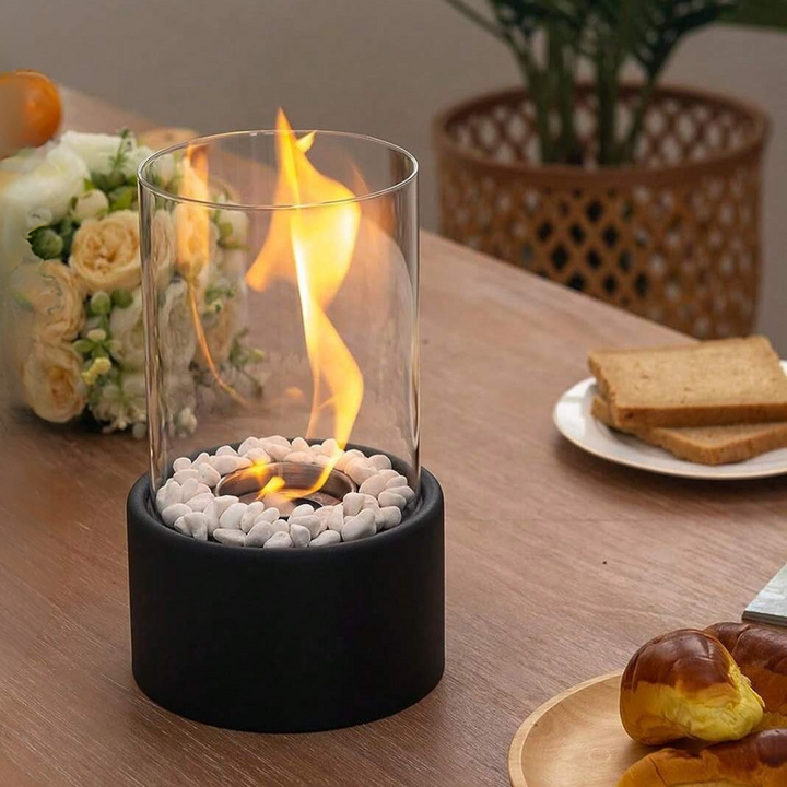 Glass Oil Lamp Refillable Cylinder | Black or White, Medium or Large | Real Flame Ambience, Fuel Not Included, Ships Fast