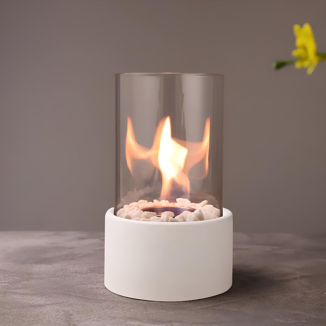 Glass Oil Lamp Refillable Cylinder | Black or White, Medium or Large | Real Flame Ambience, Fuel Not Included, Ships Fast