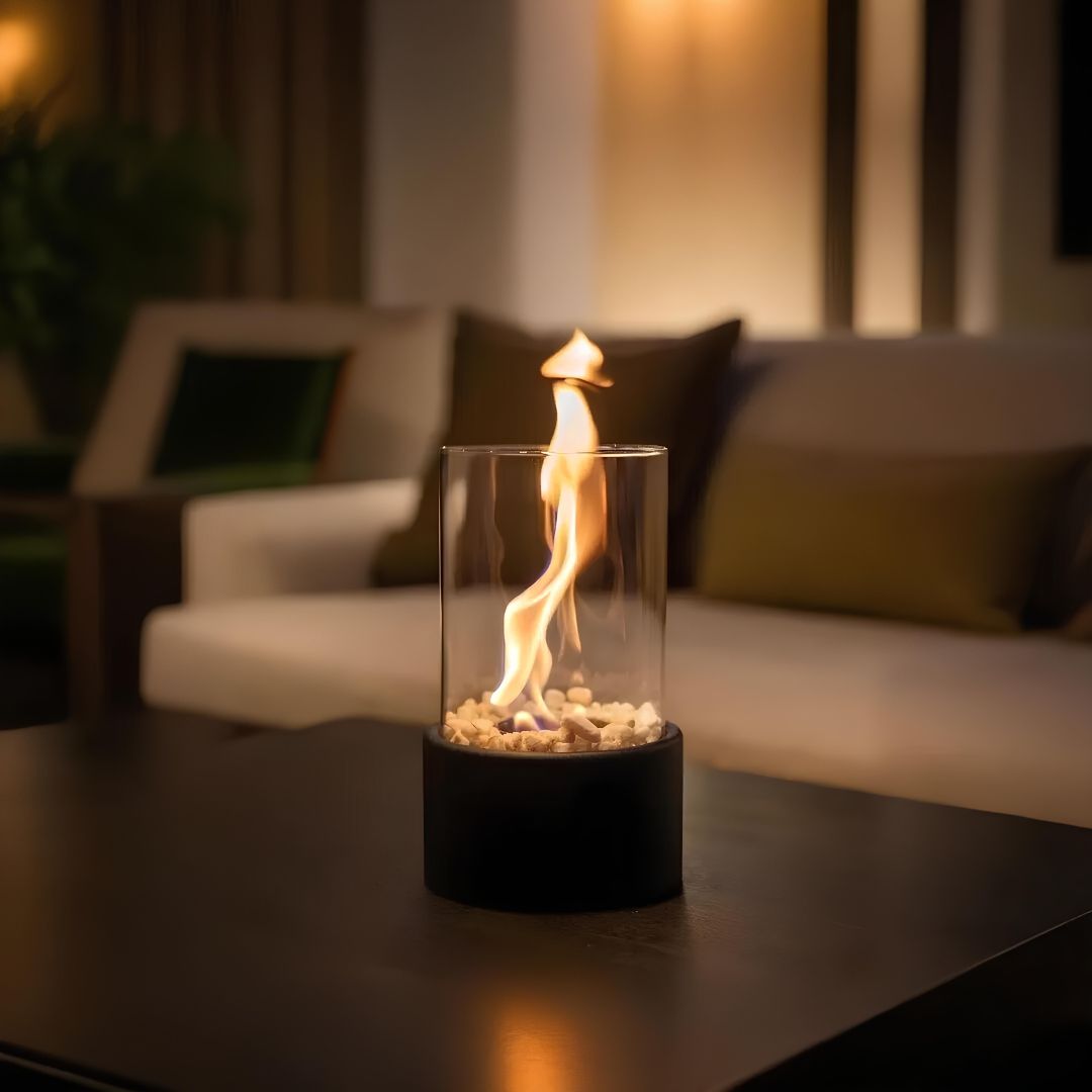 Glass Oil Lamp Refillable Cylinder | Black or White, Medium or Large | Real Flame Ambience, Fuel Not Included, Ships Fast
