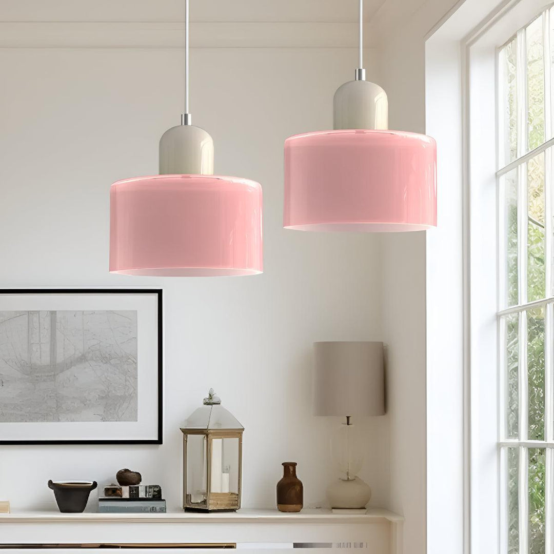 Glass Pendant Light Fixture, 15 cm Diameter | Bauhaus Geometric Design, 6 Shade Colours | Plug-In or Hardwired, 150 cm Drop
