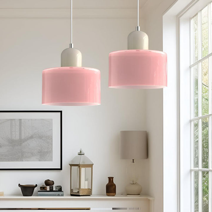 Glass Pendant Light Fixture, 15 cm Diameter | Bauhaus Geometric Design, 6 Shade Colours | Plug-In or Hardwired, 150 cm Drop