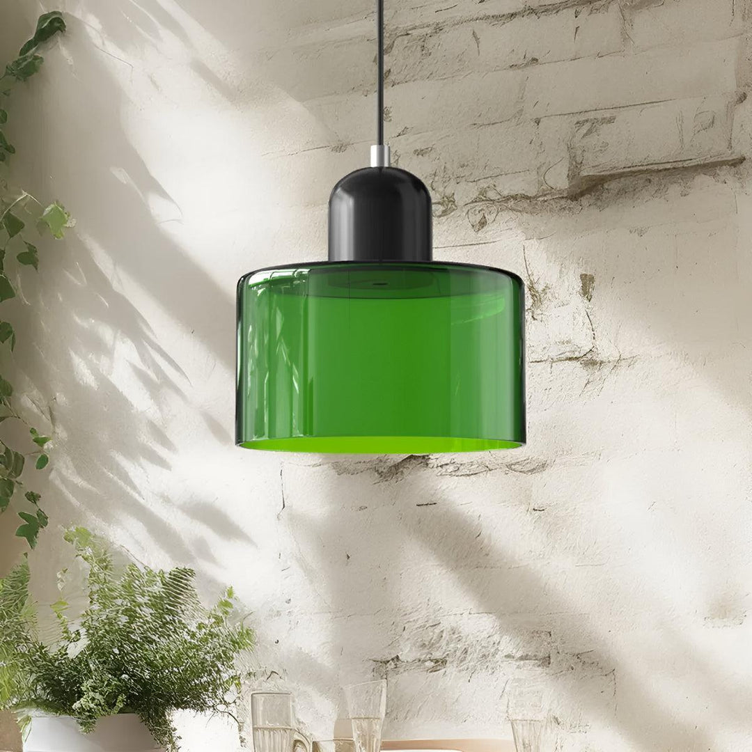 Glass Pendant Light Fixture, 15 cm Diameter | Bauhaus Geometric Design, 6 Shade Colours | Plug-In or Hardwired, 150 cm Drop