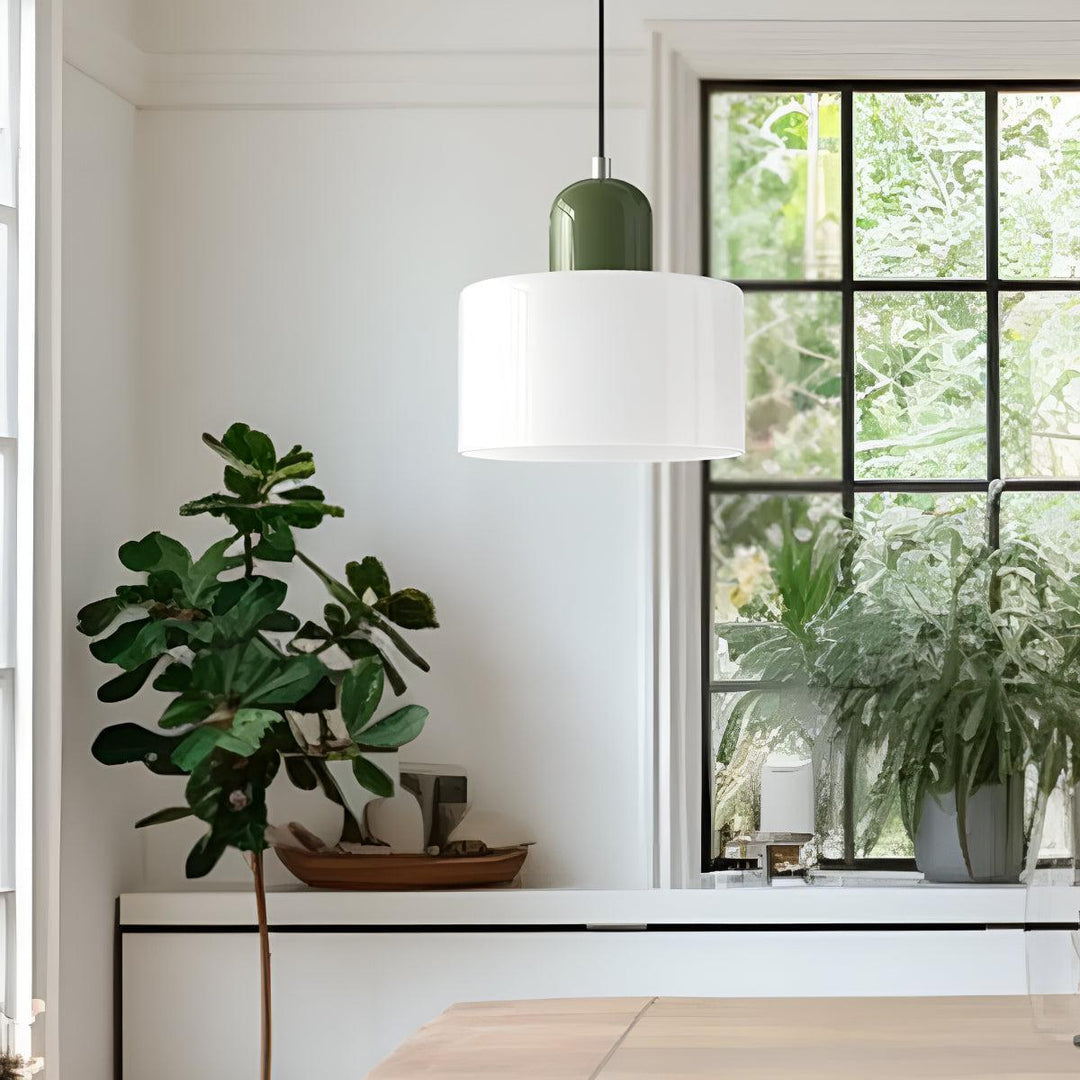 Glass Pendant Light Fixture, 15 cm Diameter | Bauhaus Geometric Design, 6 Shade Colours | Plug-In or Hardwired, 150 cm Drop