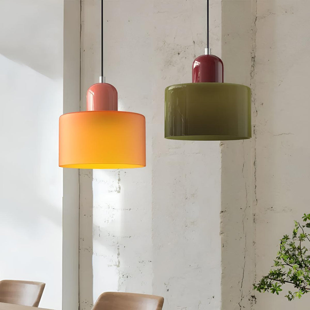 Glass Pendant Light Fixture, 15 cm Diameter | Bauhaus Geometric Design, 6 Shade Colours | Plug-In or Hardwired, 150 cm Drop