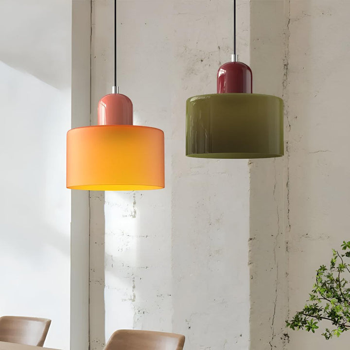 Glass Pendant Light Fixture, 15 cm Diameter | Bauhaus Geometric Design, 6 Shade Colours | Plug-In or Hardwired, 150 cm Drop