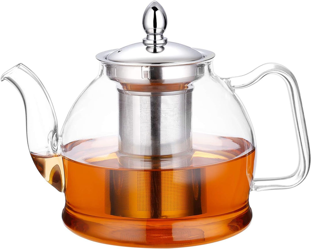 Glass Teapot with Removable Infuser | 1000ml Borosilicate Glass, Non-Drip Spout | Blooming & Loose Leaf Tea Brewer