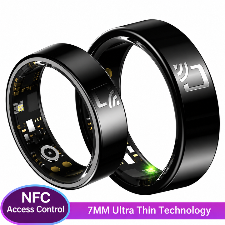 Ceramic Smart Ring with NFC Access Control | Heart Rate, Blood Pressure &amp; Oxygen Monitoring | IP68 Waterproof 7mm Design
