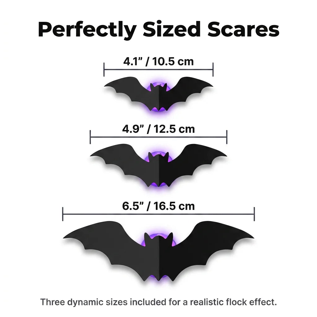 Glow-in-the-Dark LED Bat Stickers | Pack of 12 Halloween Wall Decals | Peel-and-Stick, No Wires, No Tools, Damage-Free