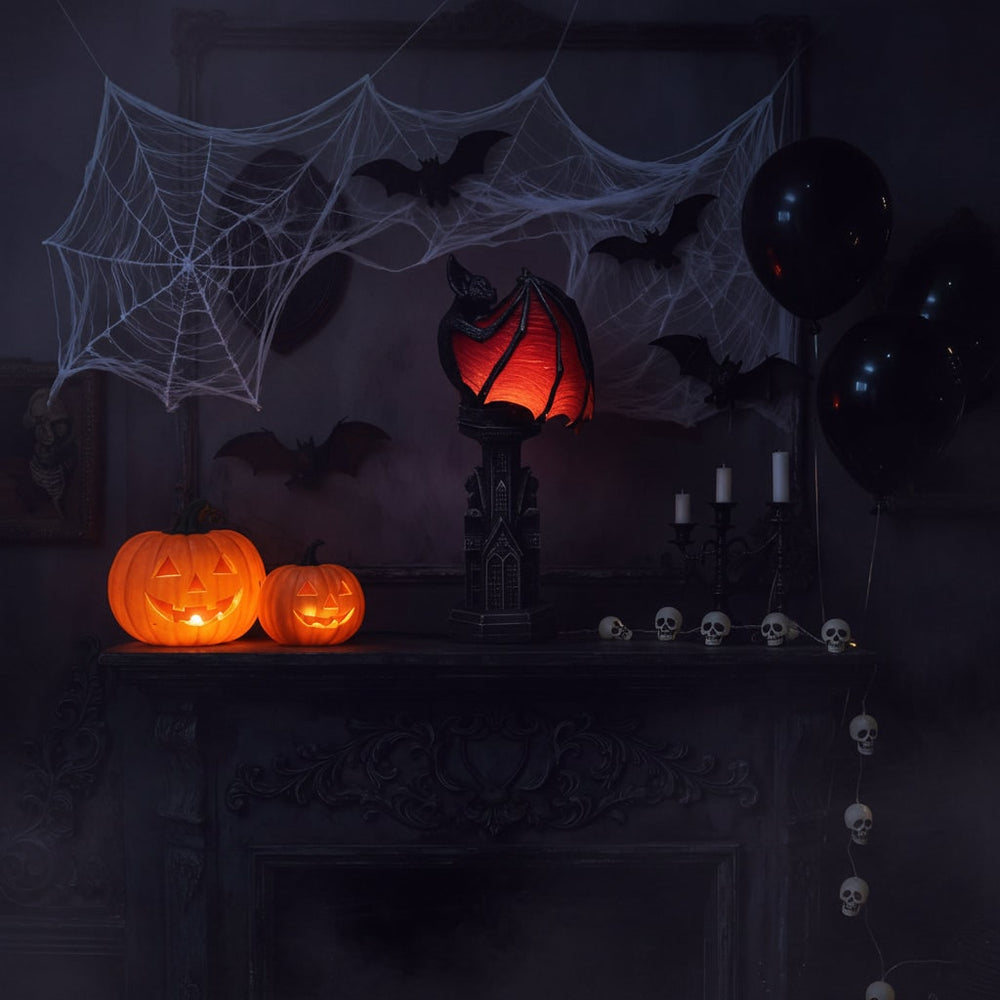 Gothic Bat Table Lamp Halloween Décor | Battery-Powered LED, No Cords | Translucent Red Wings, Molded Resin Base