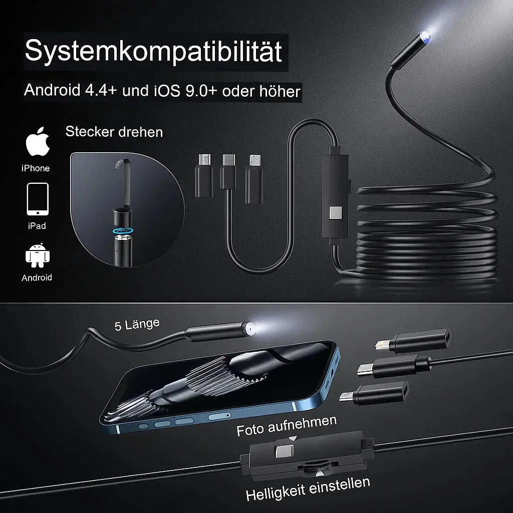HD Endoscope Camera | Plug &amp; Play Borescope Inspection Camera for Phone