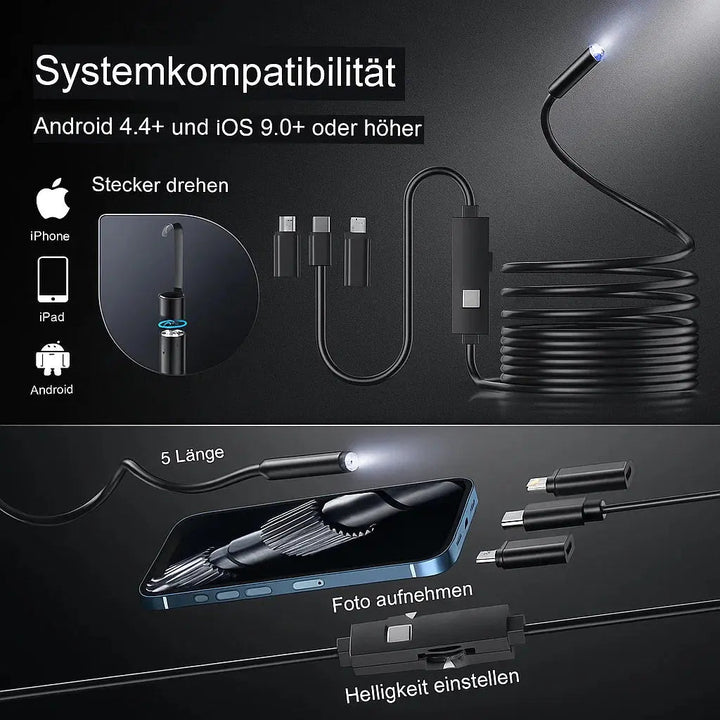 HD Endoscope Camera | Plug &amp; Play Borescope Inspection Camera for Phone