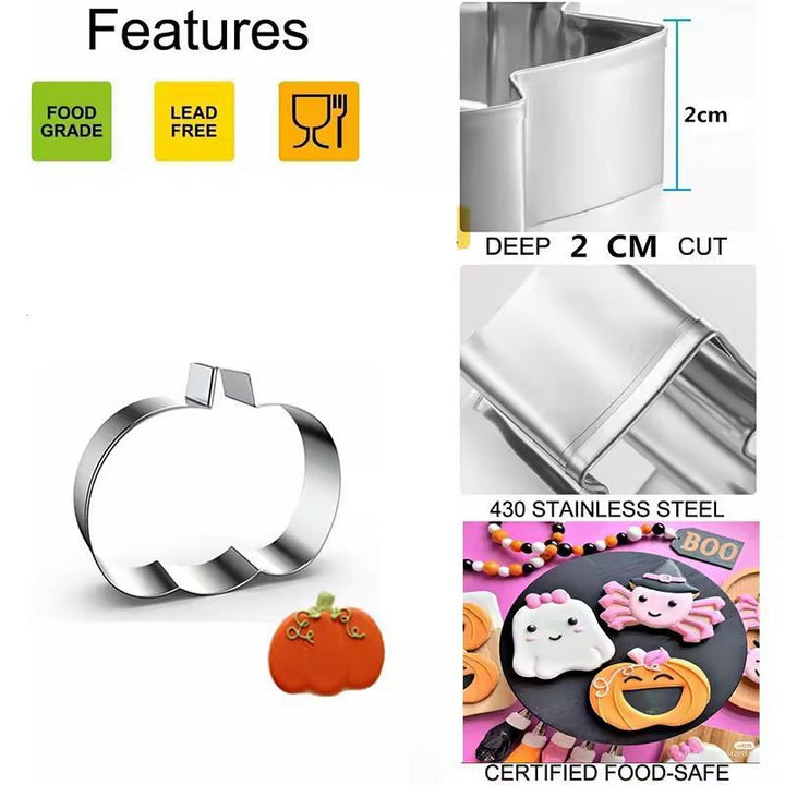Halloween Cookie Cutter Set | 12-Piece Bat, Ghost &amp; Pumpkin Shapes | Stainless Steel, Rust-Resistant &amp; Reusable