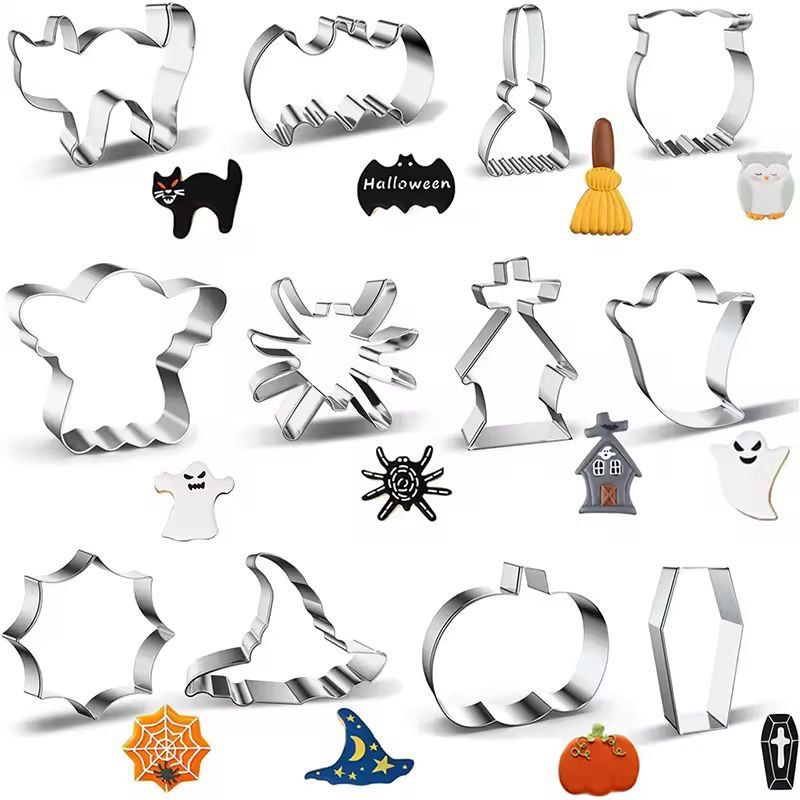 Halloween Cookie Cutter Set | 12-Piece Bat, Ghost &amp; Pumpkin Shapes | Stainless Steel, Rust-Resistant &amp; Reusable
