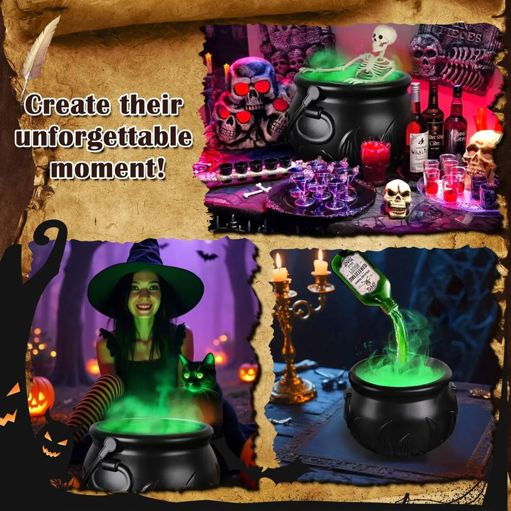 Halloween Fog Maker Cauldron with LED Skeleton Mist | Glowing Potion Effect | Reusable Party Centrepiece Decoration