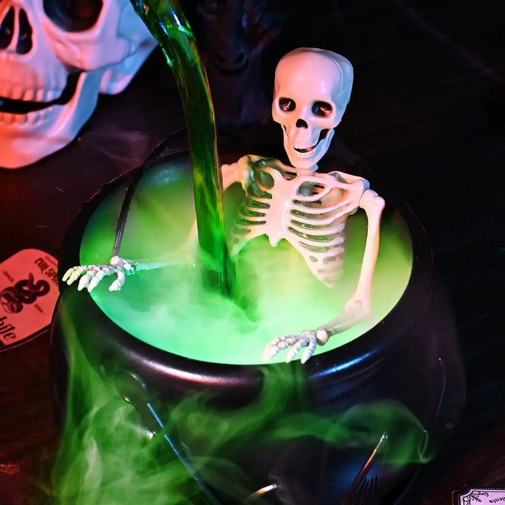 Halloween Fog Maker Cauldron with LED Skeleton Mist | Glowing Potion Effect | Reusable Party Centrepiece Decoration