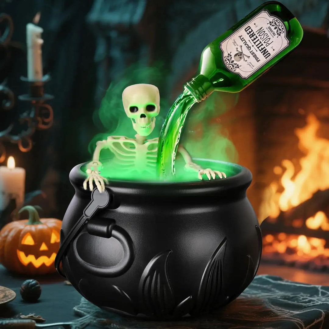 Halloween Fog Maker Cauldron with LED Skeleton Mist | Glowing Potion Effect | Reusable Party Centrepiece Decoration