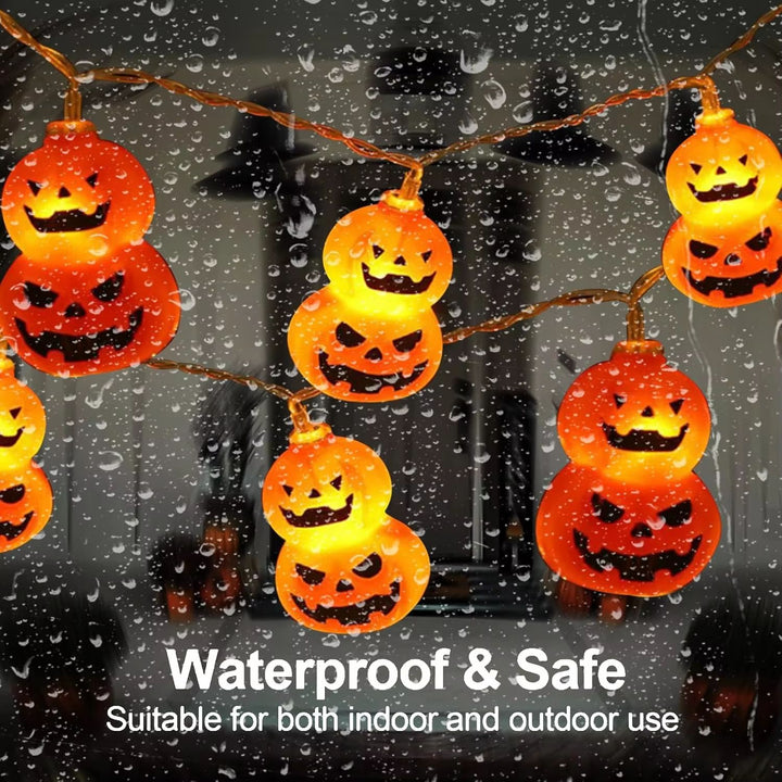 Halloween Pumpkin String Lights | 10 or 20 LED Battery-Powered Bulbs | Weather-Resistant Indoor &amp; Outdoor Decor