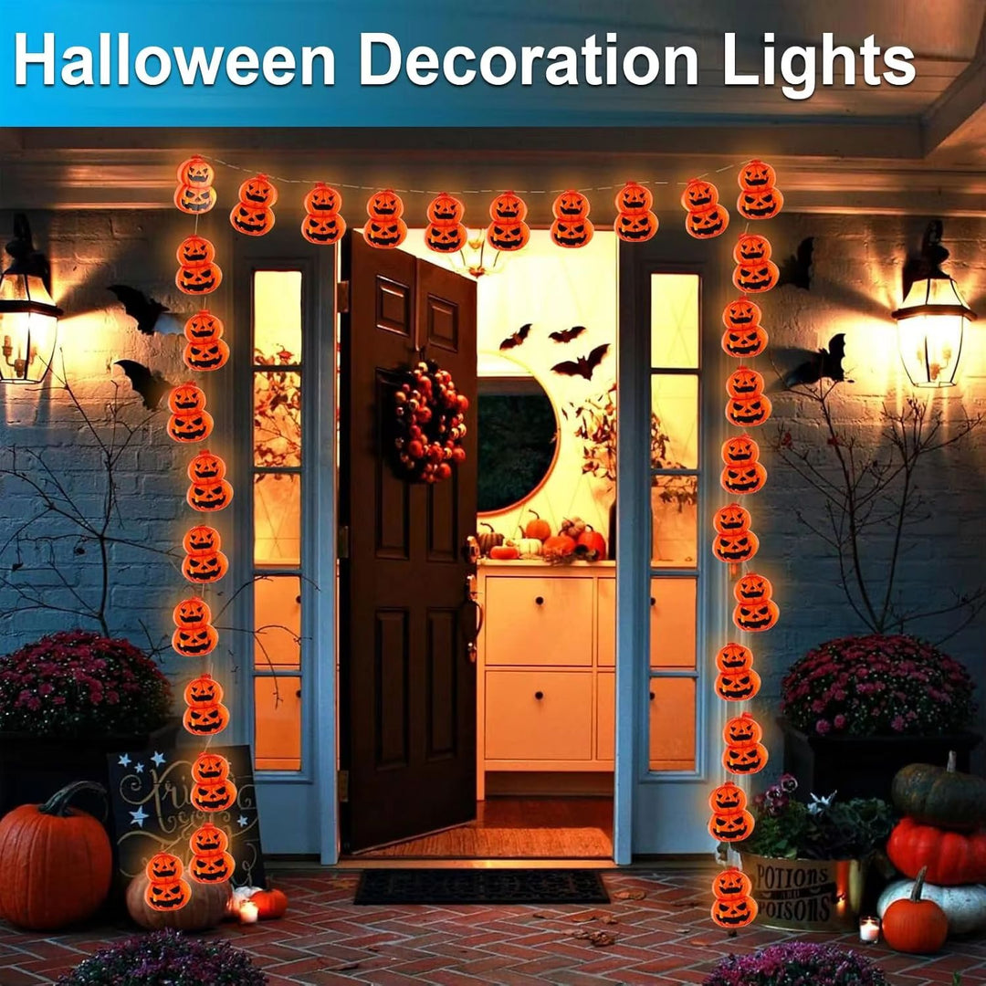 Halloween Pumpkin String Lights | 10 or 20 LED Battery-Powered Bulbs | Weather-Resistant Indoor &amp; Outdoor Decor