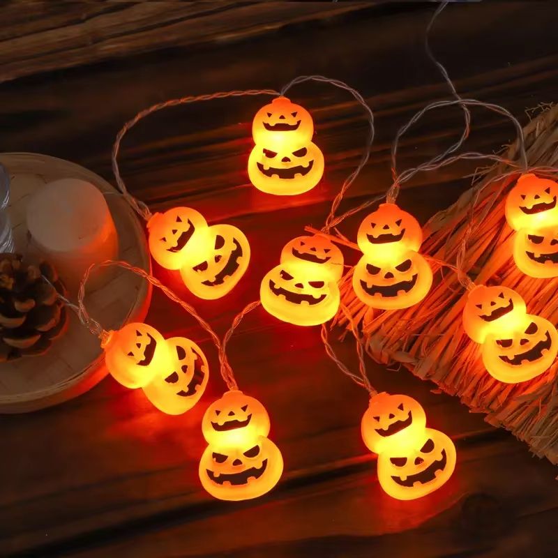 Halloween Pumpkin String Lights | 10 or 20 LED Battery-Powered Bulbs | Weather-Resistant Indoor &amp; Outdoor Decor