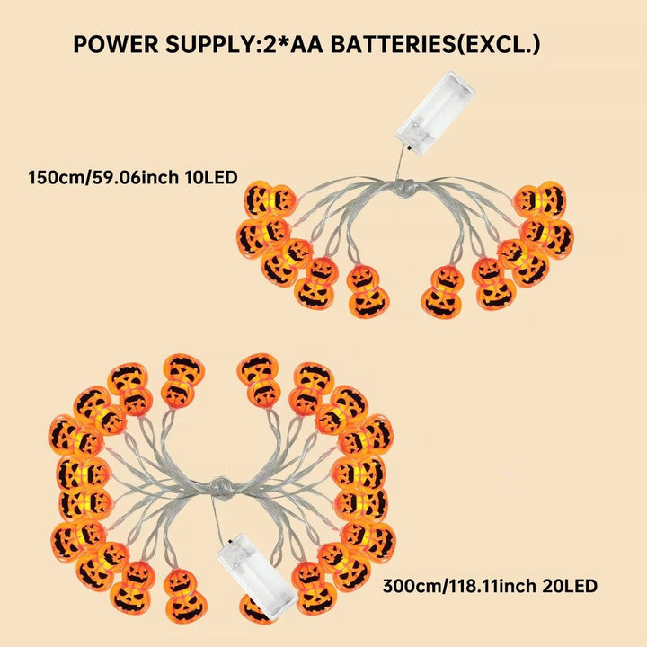 Halloween Pumpkin String Lights | 10 or 20 LED Battery-Powered Bulbs | Weather-Resistant Indoor &amp; Outdoor Decor