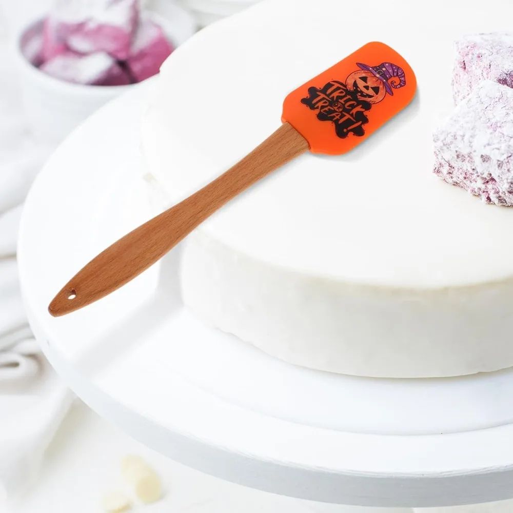 Halloween Silicone Baking Spatula | Heat Resistant Non-Stick Scraper | Wooden Handle for Mixing, Scraping and Baking