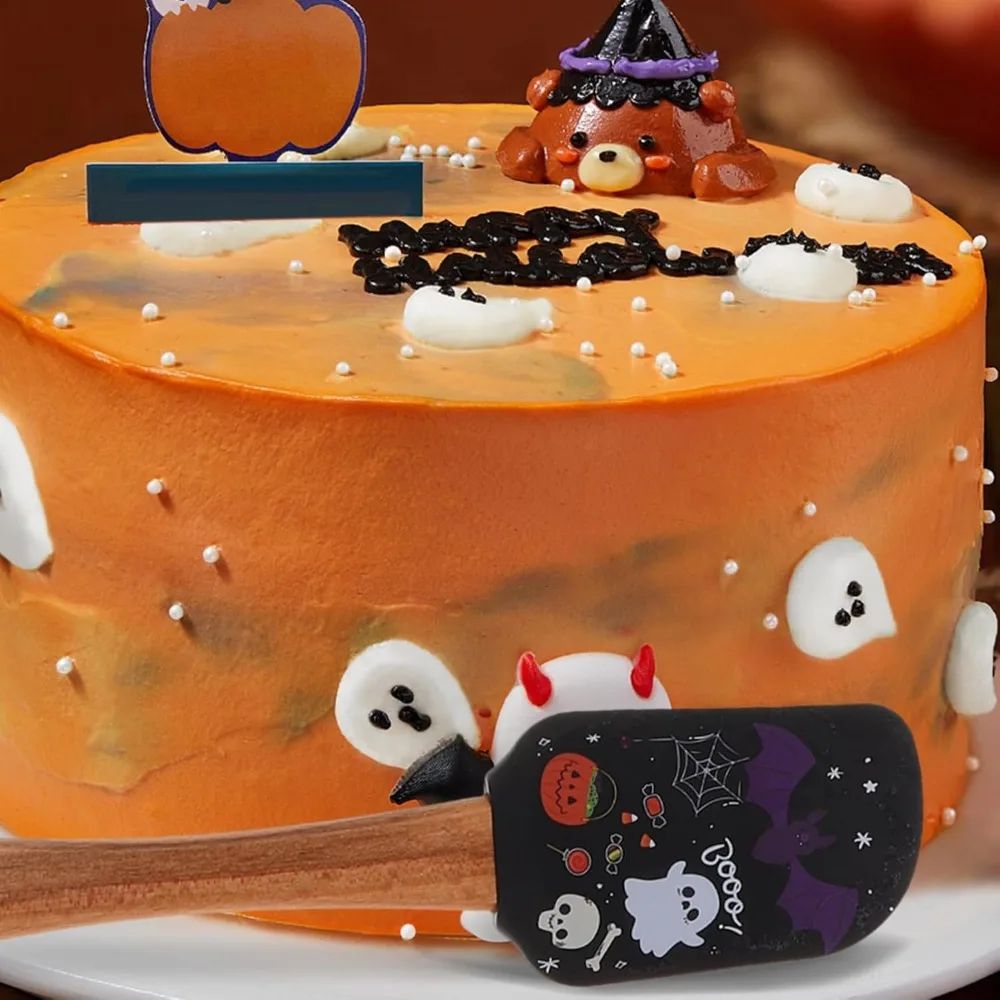 Halloween Silicone Baking Spatula | Heat Resistant Non-Stick Scraper | Wooden Handle for Mixing, Scraping and Baking