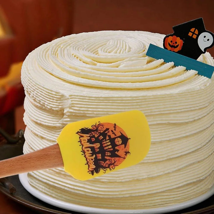 Halloween Silicone Baking Spatula | Heat Resistant Non-Stick Scraper | Wooden Handle for Mixing, Scraping and Baking