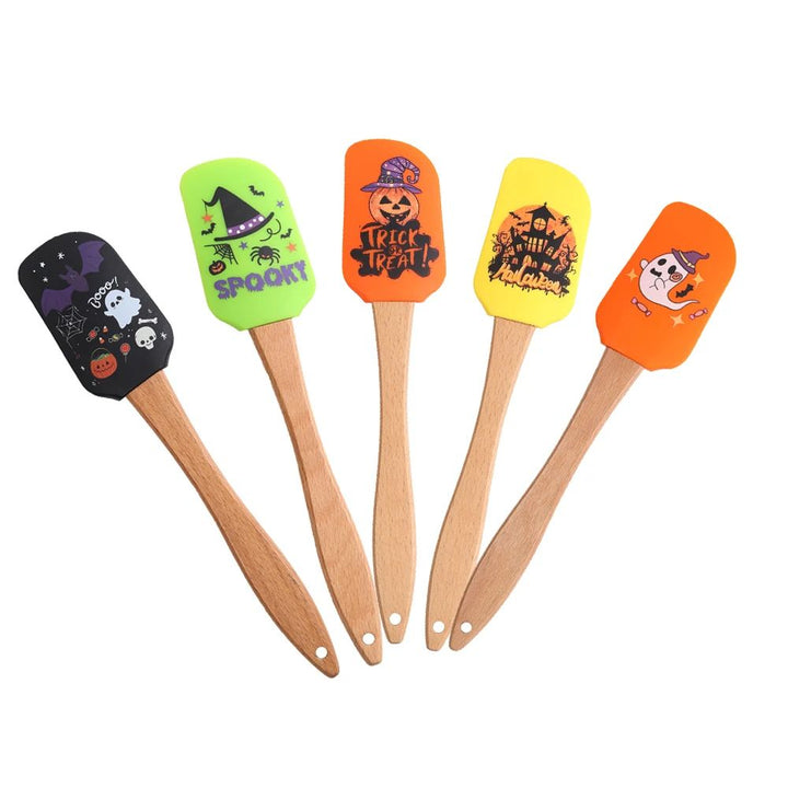 Halloween Silicone Baking Spatula | Heat Resistant Non-Stick Scraper | Wooden Handle for Mixing, Scraping and Baking