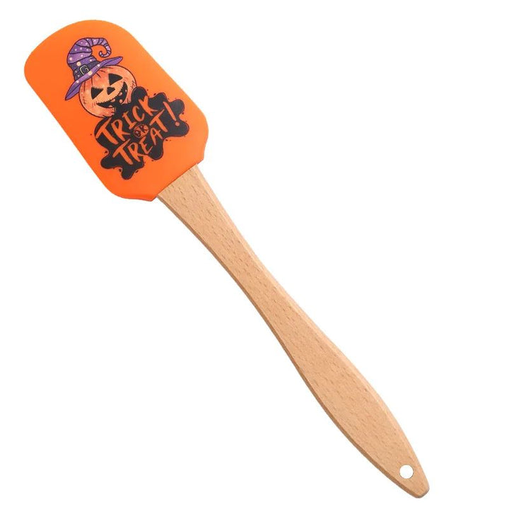 Halloween Silicone Baking Spatula | Heat Resistant Non-Stick Scraper | Wooden Handle for Mixing, Scraping and Baking