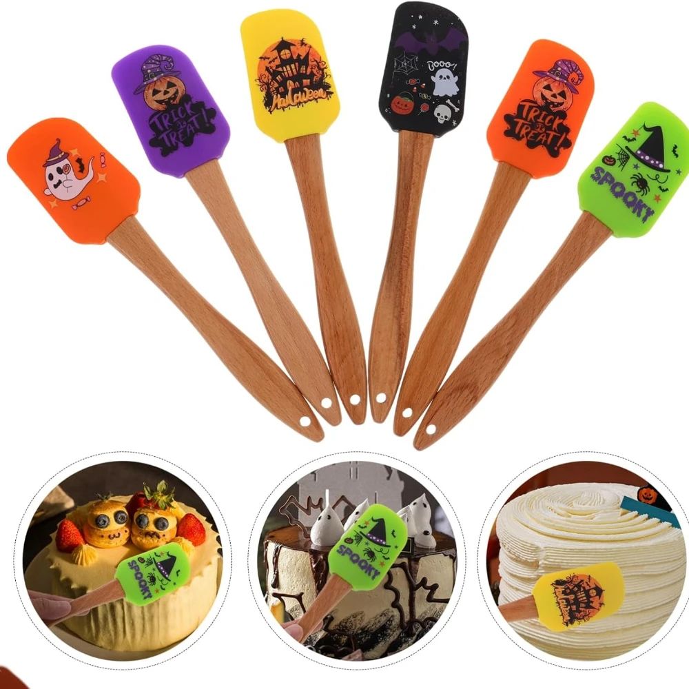 Halloween Silicone Baking Spatula | Heat Resistant Non-Stick Scraper | Wooden Handle for Mixing, Scraping and Baking