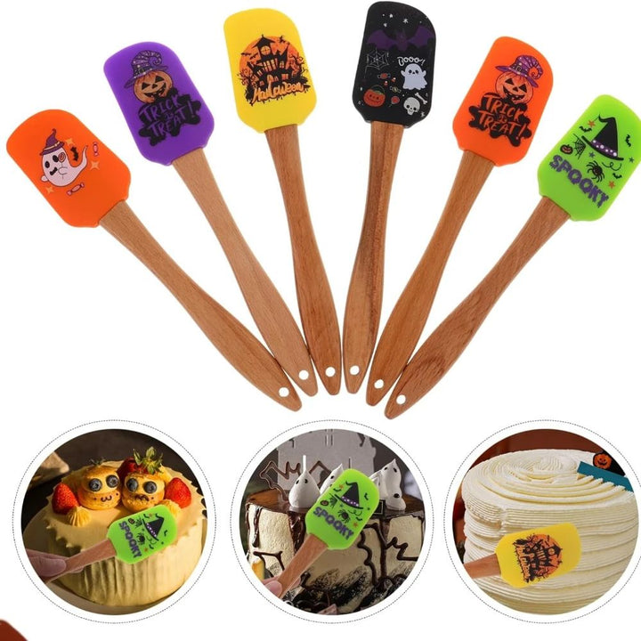 Halloween Silicone Baking Spatula | Heat Resistant Non-Stick Scraper | Wooden Handle for Mixing, Scraping and Baking