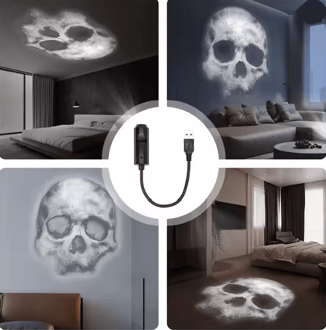 Halloween Skull Projection Night Light | Rotating Multi-Pattern USB Projector | Ghostly Party Wall Ceiling Decor