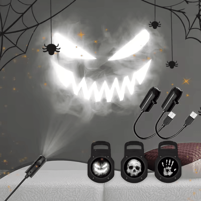 Halloween Skull Projection Night Light | Rotating Multi-Pattern USB Projector | Ghostly Party Wall Ceiling Decor