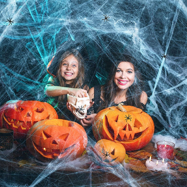 Halloween Spider Web Decoration | Stretchable Cobweb with Fake Spider Prop | Indoor and Outdoor Halloween Party Décor