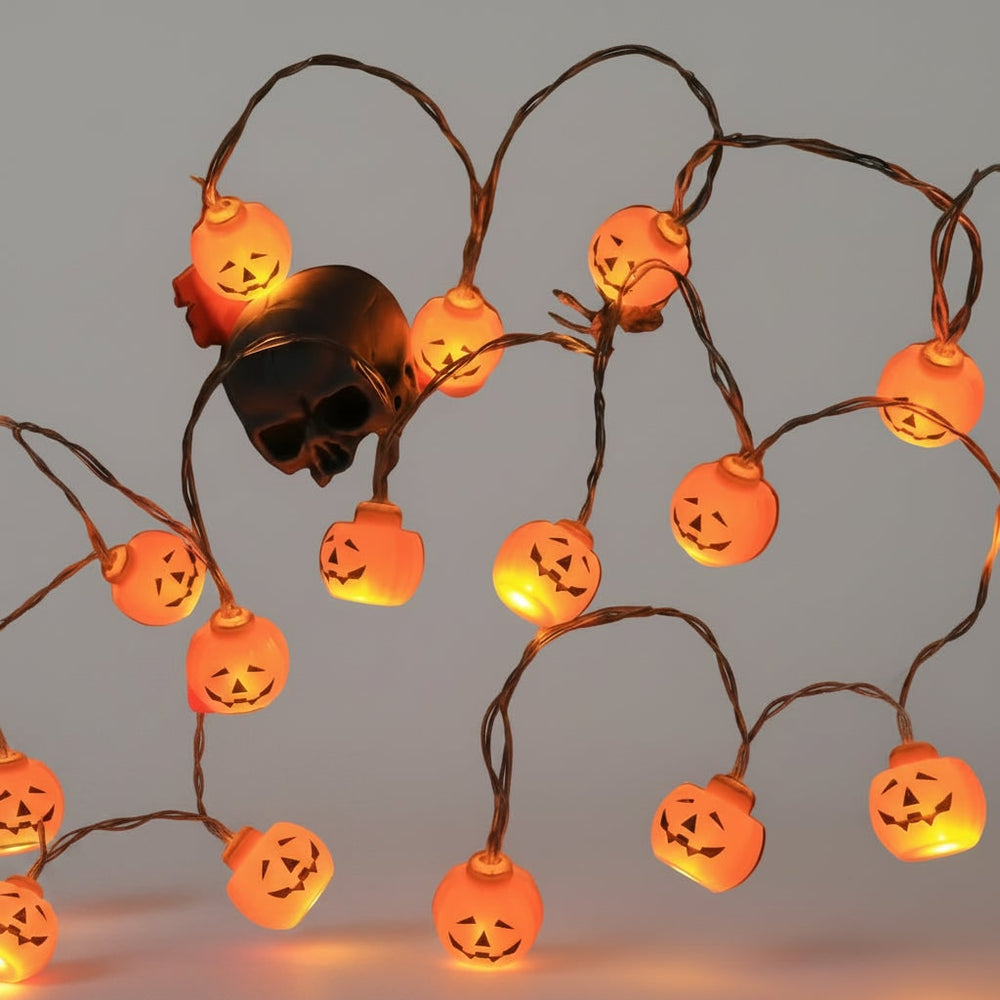 Halloween String Lights Battery LED | Pumpkin, Ghost, Skull, Eyeball Covers | Weatherproof Indoor & Outdoor Use