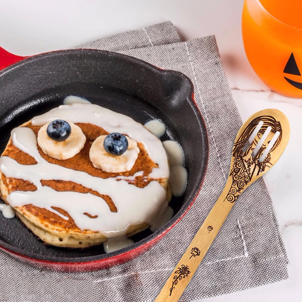 Halloween Wooden Spoon Set 5-Piece | Spoon, Slotted Spoon, Turner Spatula &amp; More | Natural Bamboo, BPA-Free, No Glue