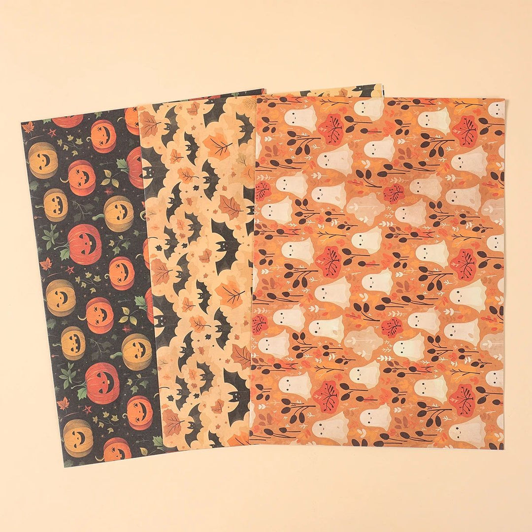 Halloween Wrapping Paper Ghost, Pumpkin &amp; Bat Pattern | 4-Sheet Tissue Paper Set | Lightweight Gift Wrap for Crafts