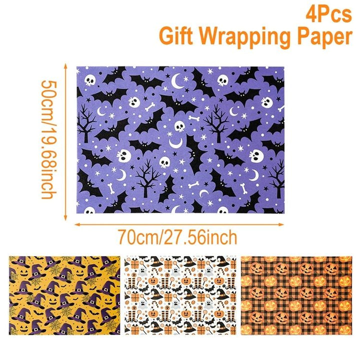 Halloween Wrapping Paper Ghost, Pumpkin &amp; Bat Pattern | 4-Sheet Tissue Paper Set | Lightweight Gift Wrap for Crafts