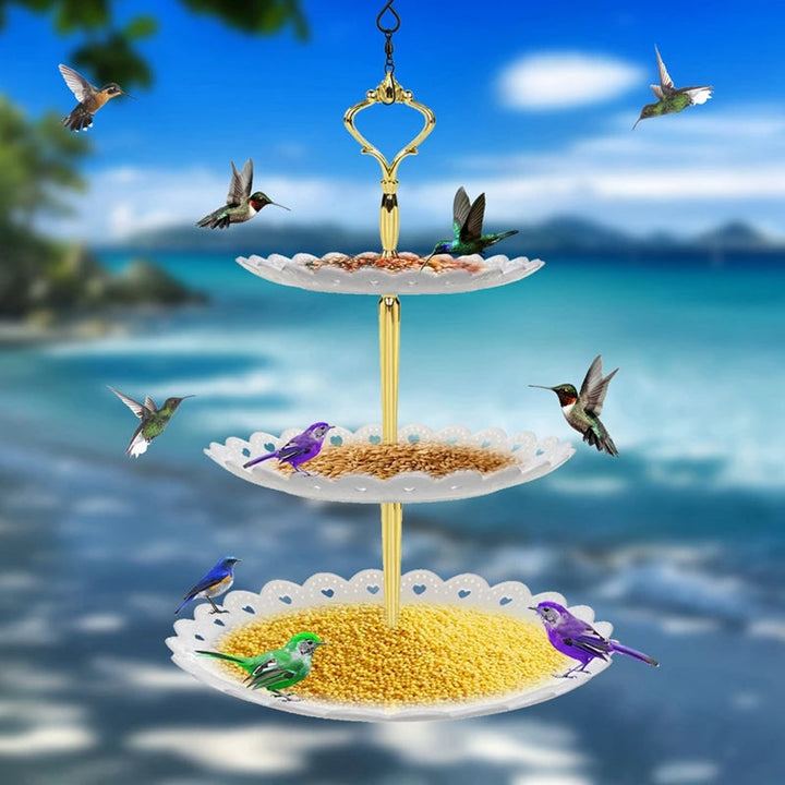 Hanging Bird Feeder &amp; Bird Bath Combo Weatherproof Plastic | 3-Tier Feeding, Watering &amp; Bathing Zones | Garden Décor