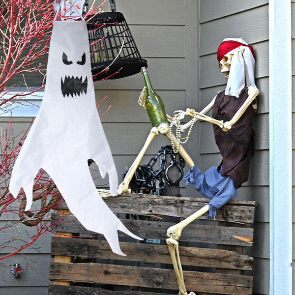 Hanging Flying Ghost Halloween Decoration | Fabric Prop with Optional LED Light | Reusable Indoor Outdoor Party Decor
