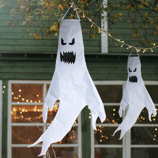 Hanging Flying Ghost Halloween Decoration | Fabric Prop with Optional LED Light | Reusable Indoor Outdoor Party Decor