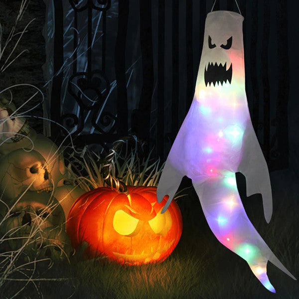 Hanging Flying Ghost Halloween Decoration | Fabric Prop with Optional LED Light | Reusable Indoor Outdoor Party Decor