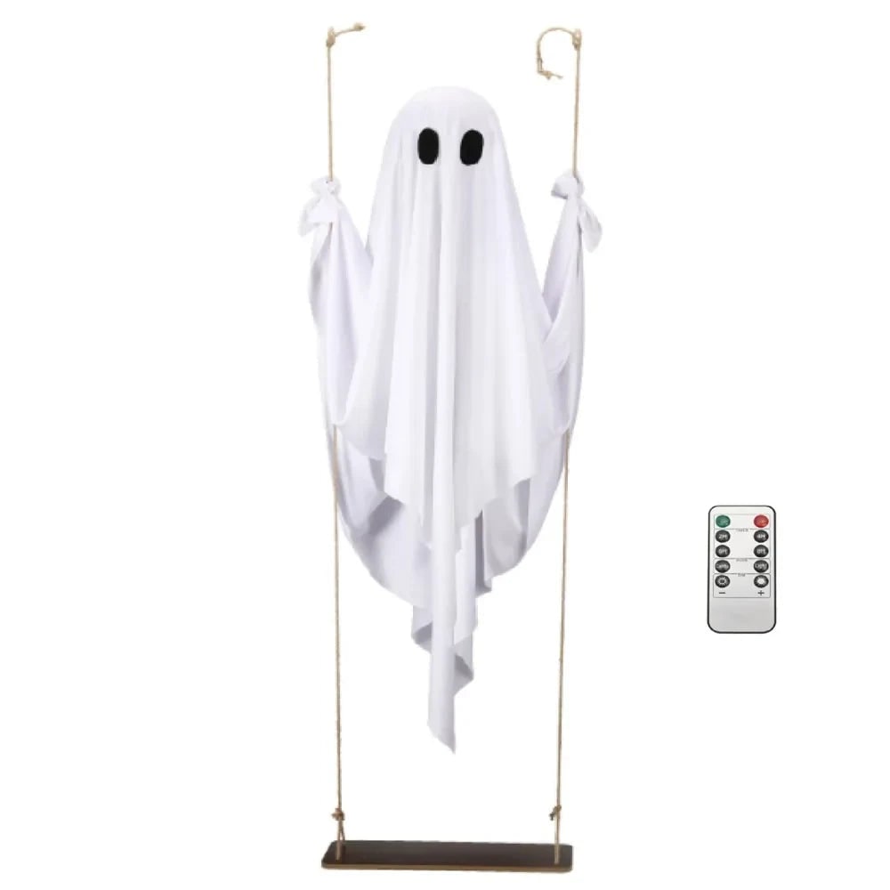 Hanging Ghost Halloween Decoration | LED Light with Remote Control | Weather-Resistant Swing Effect for Outdoor Yard