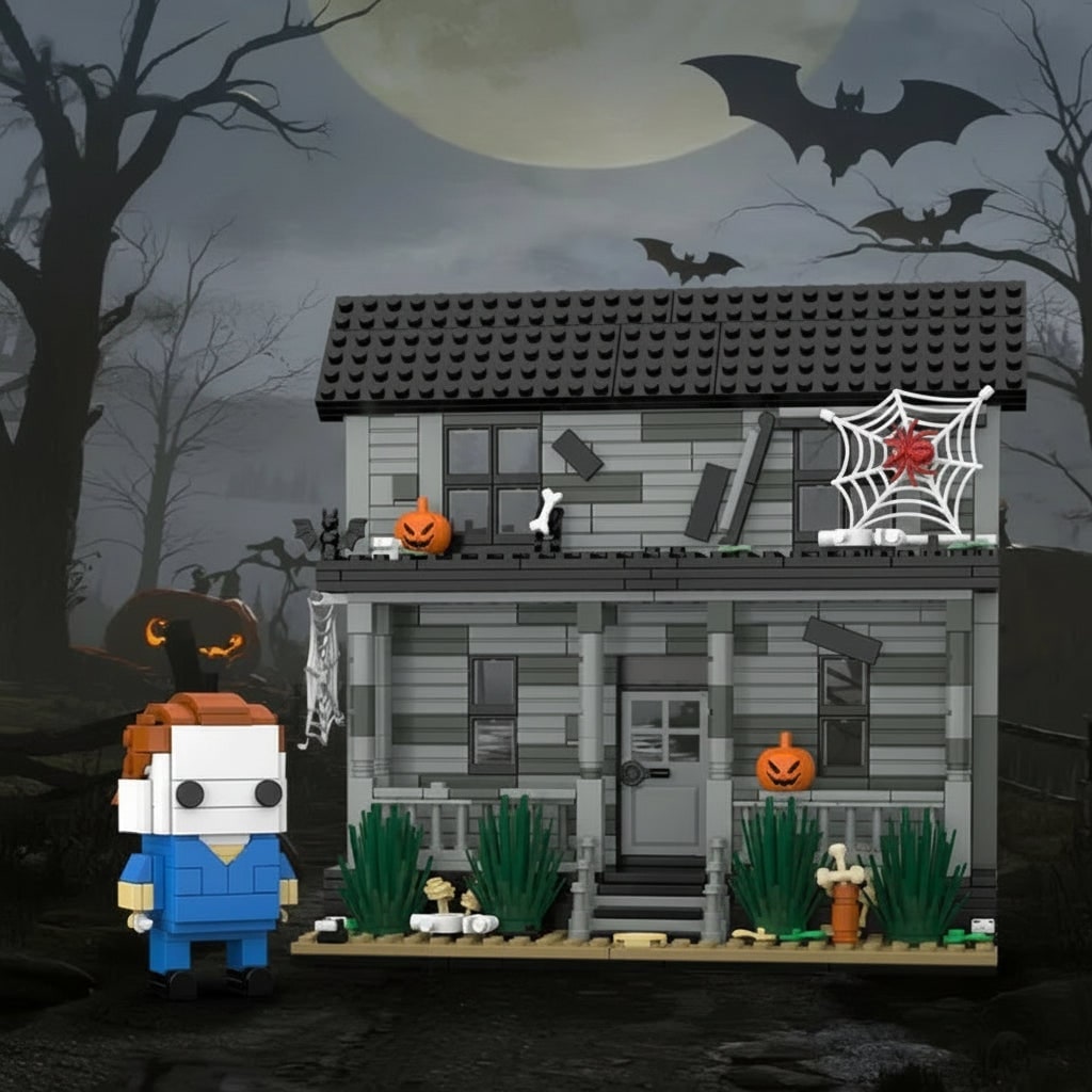 Haunted House Building Blocks Set Halloween | 583-Piece Kit with Mini Figure | Sturdy Plastic Reusable Indoor Display