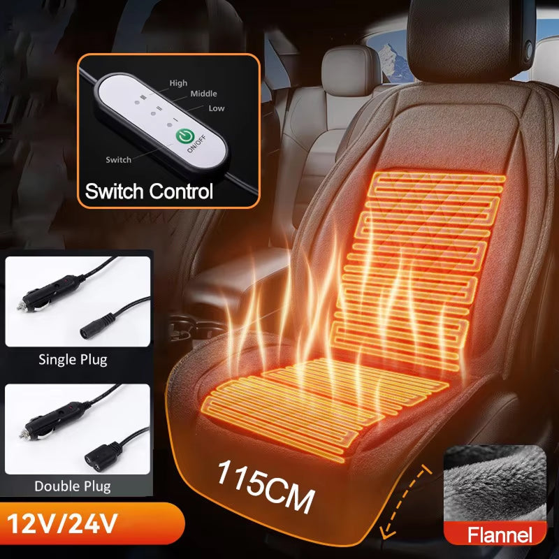 Heated Car Seat Cover | 3 Temperature Levels | 12V–24V Universal | Rapid Heating | Machine Washable